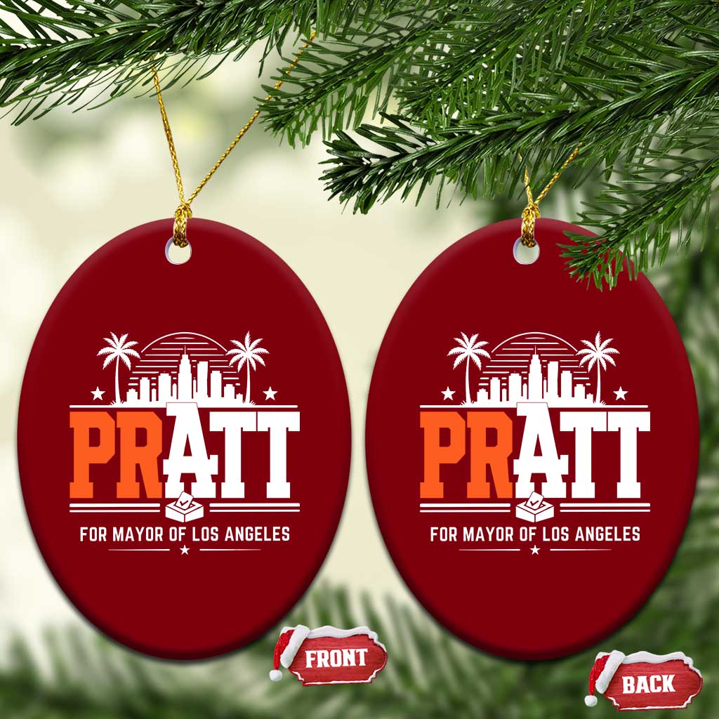Pratt for Mayor of Los Angeles Retro Skyline Graphic Ceramic Ornament Support Local Leadership LA City California Pride