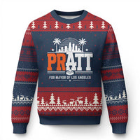 Pratt for Mayor of Los Angeles Retro Skyline Graphic Ugly Christmas Sweater Support Local Leadership LA City California Pride