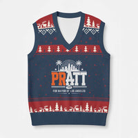 Pratt for Mayor of Los Angeles Retro Skyline Graphic V-Neck Knit Sweater Vest Support Local Leadership LA City California Pride