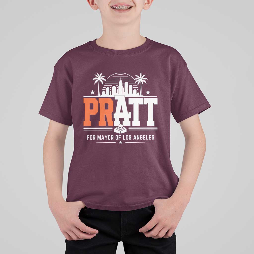 Pratt for Mayor of Los Angeles Retro Skyline Graphic T Shirt For Kid Support Local Leadership LA City California Pride