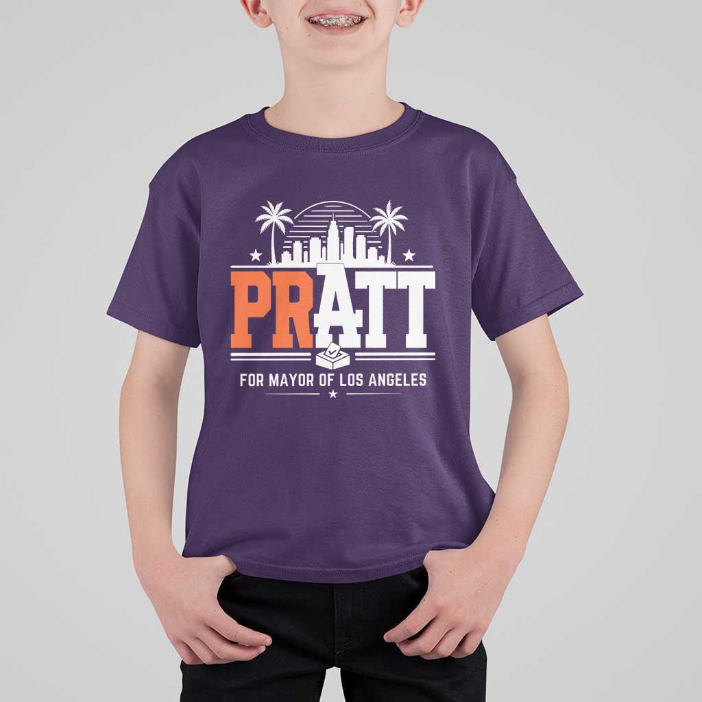 Pratt for Mayor of Los Angeles Retro Skyline Graphic T Shirt For Kid Support Local Leadership LA City California Pride