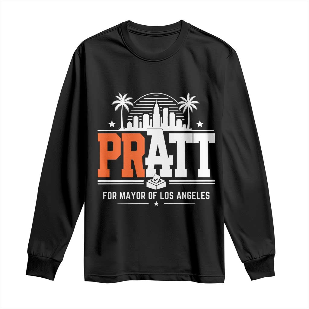 Pratt for Mayor of Los Angeles Retro Skyline Graphic Long Sleeve Shirt Support Local Leadership LA City California Pride
