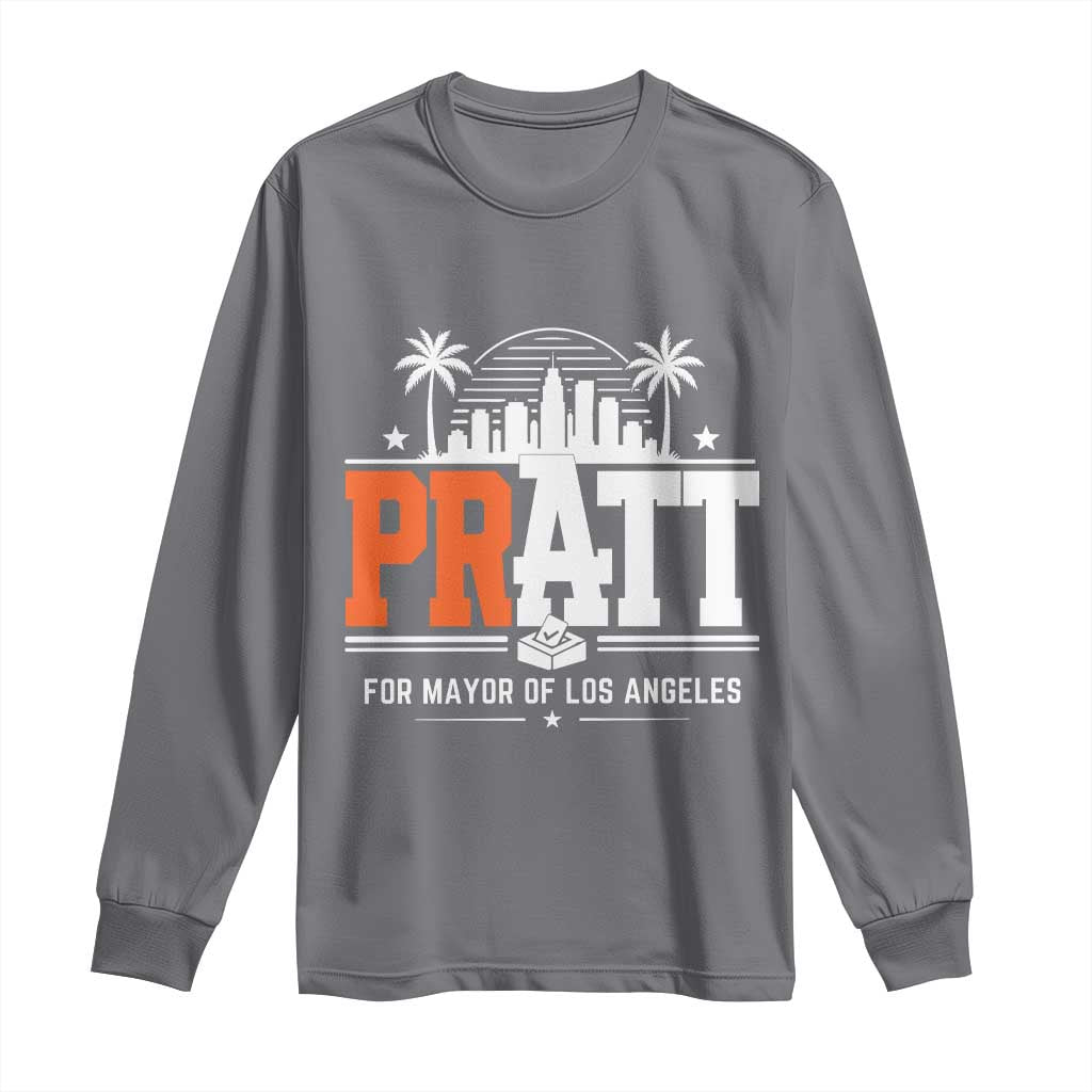 Pratt for Mayor of Los Angeles Retro Skyline Graphic Long Sleeve Shirt Support Local Leadership LA City California Pride