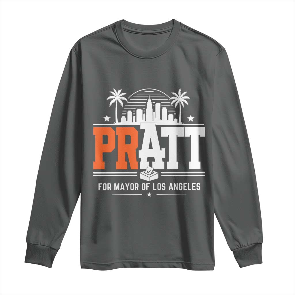 Pratt for Mayor of Los Angeles Retro Skyline Graphic Long Sleeve Shirt Support Local Leadership LA City California Pride