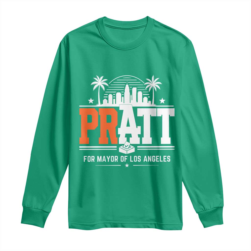 Pratt for Mayor of Los Angeles Retro Skyline Graphic Long Sleeve Shirt Support Local Leadership LA City California Pride