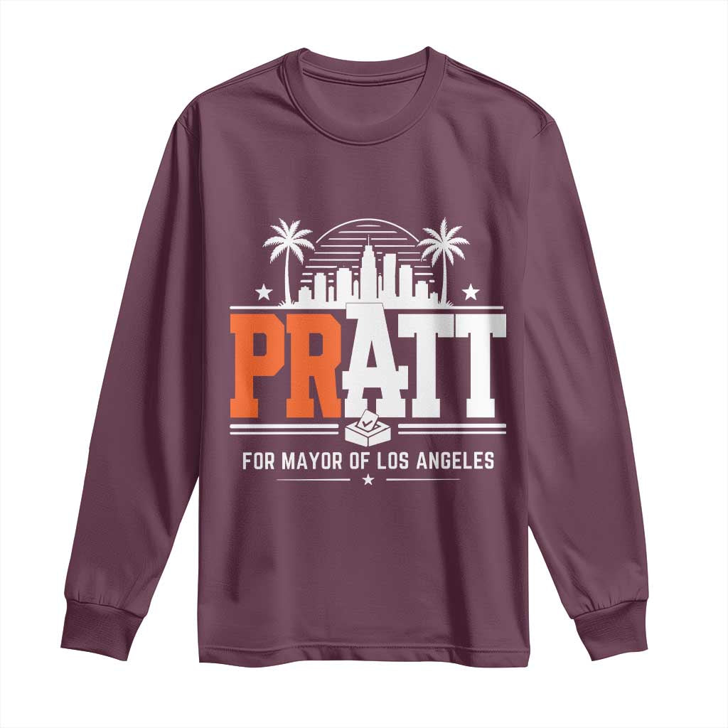 Pratt for Mayor of Los Angeles Retro Skyline Graphic Long Sleeve Shirt Support Local Leadership LA City California Pride