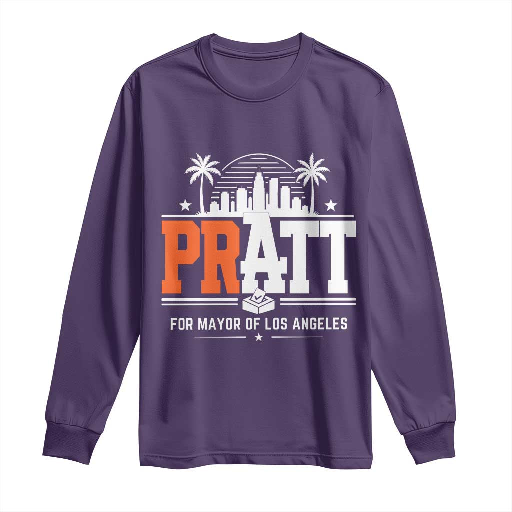 Pratt for Mayor of Los Angeles Retro Skyline Graphic Long Sleeve Shirt Support Local Leadership LA City California Pride