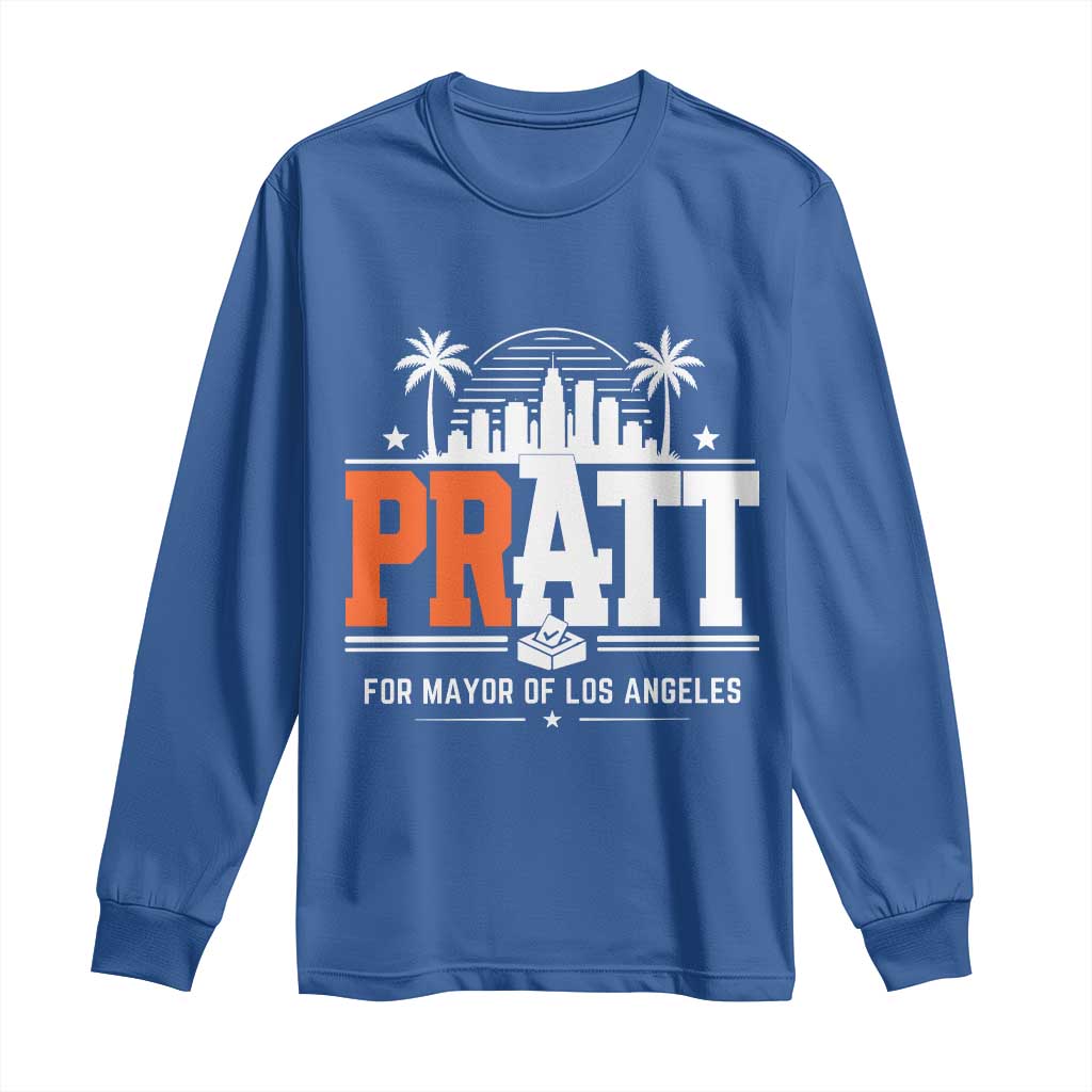 Pratt for Mayor of Los Angeles Retro Skyline Graphic Long Sleeve Shirt Support Local Leadership LA City California Pride