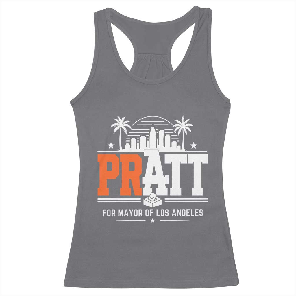 Pratt for Mayor of Los Angeles Retro Skyline Graphic Racerback Tank Top Support Local Leadership LA City California Pride