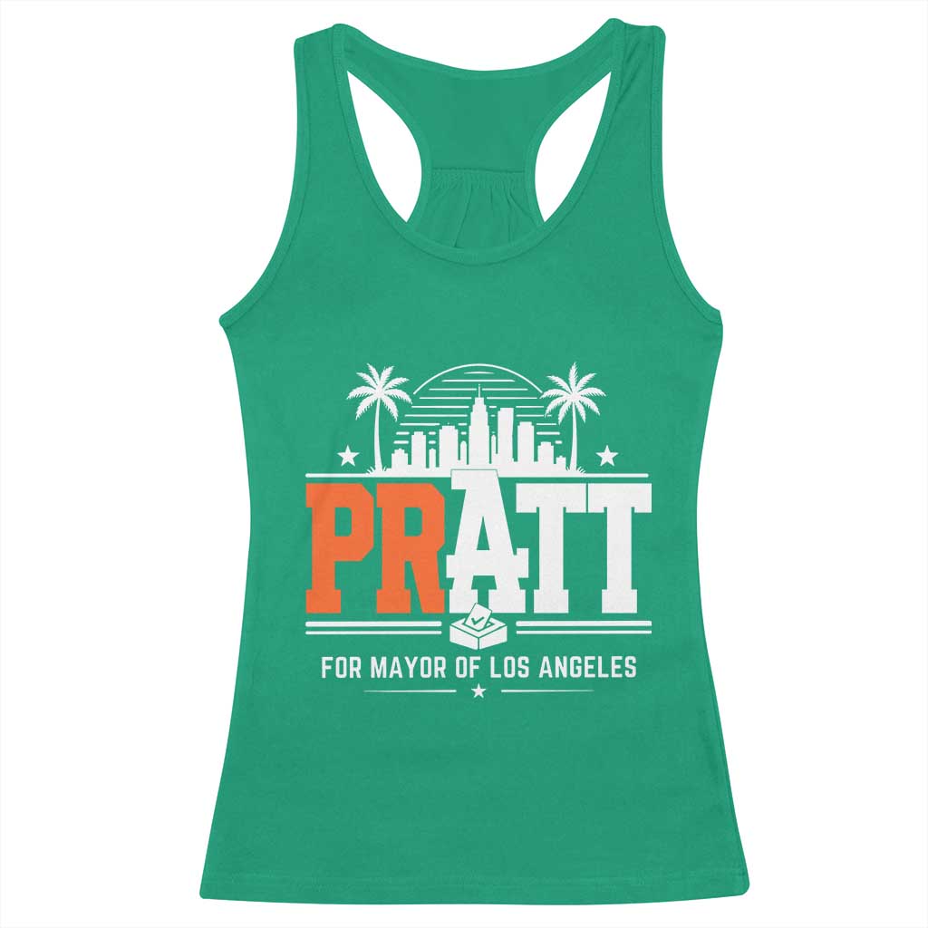 Pratt for Mayor of Los Angeles Retro Skyline Graphic Racerback Tank Top Support Local Leadership LA City California Pride