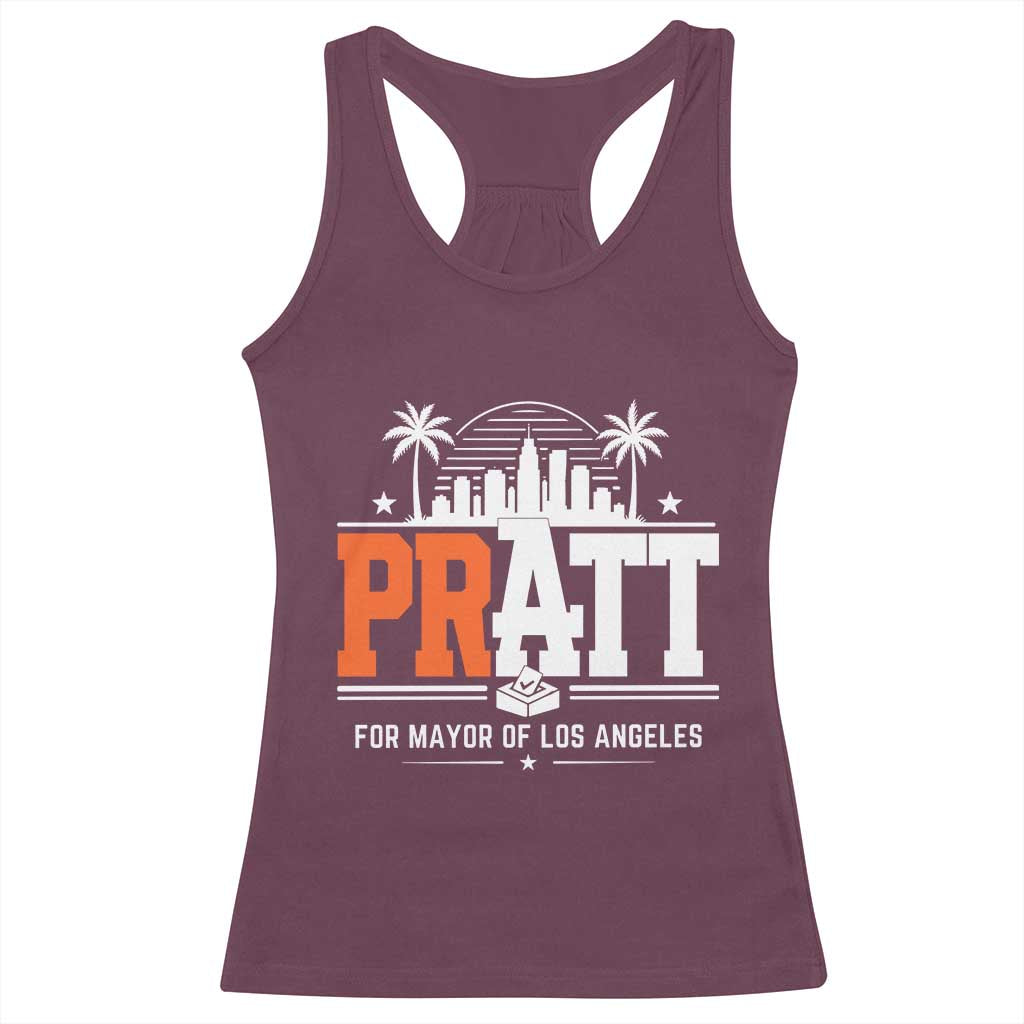 Pratt for Mayor of Los Angeles Retro Skyline Graphic Racerback Tank Top Support Local Leadership LA City California Pride