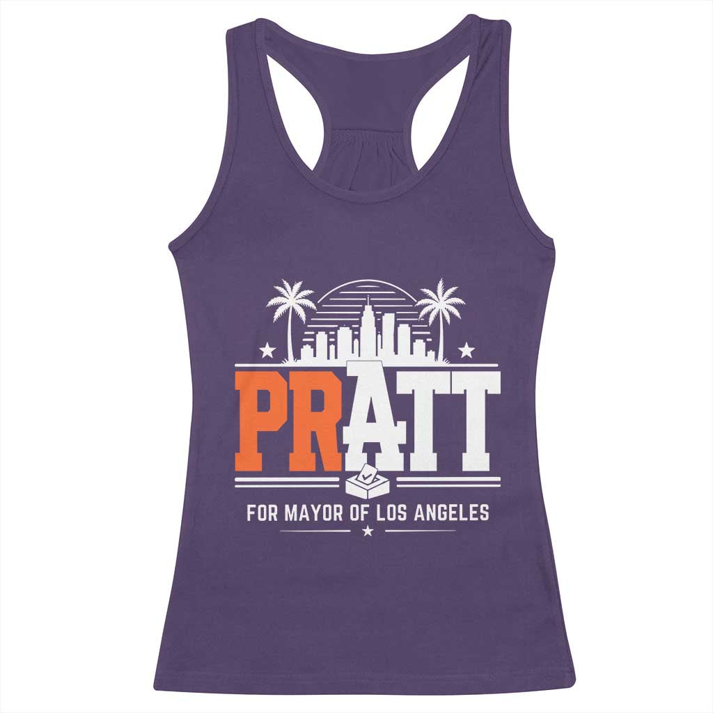 Pratt for Mayor of Los Angeles Retro Skyline Graphic Racerback Tank Top Support Local Leadership LA City California Pride