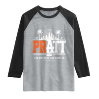 Pratt for Mayor of Los Angeles Retro Skyline Graphic Raglan Shirt Support Local Leadership LA City California Pride