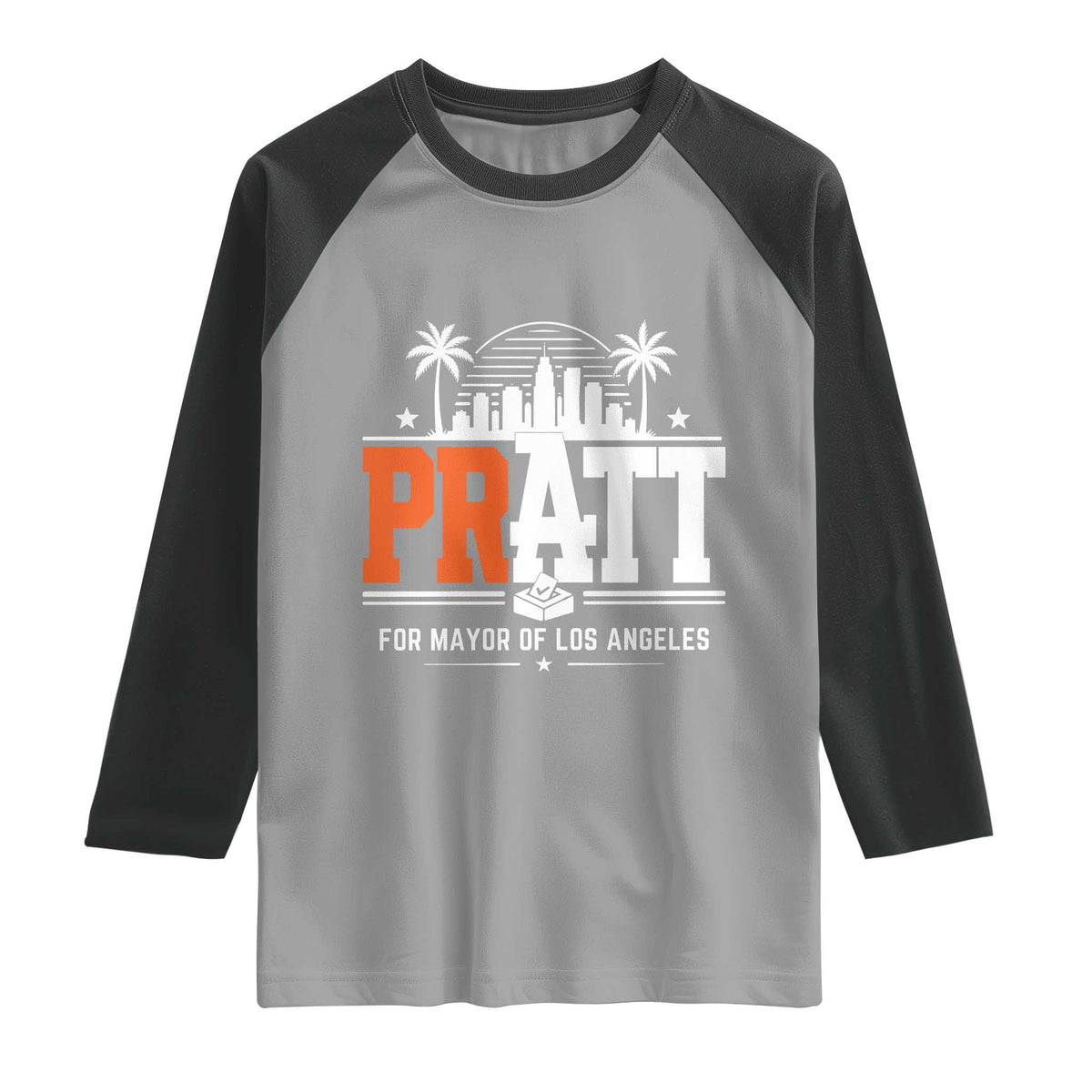 Pratt for Mayor of Los Angeles Retro Skyline Graphic Raglan Shirt Support Local Leadership LA City California Pride