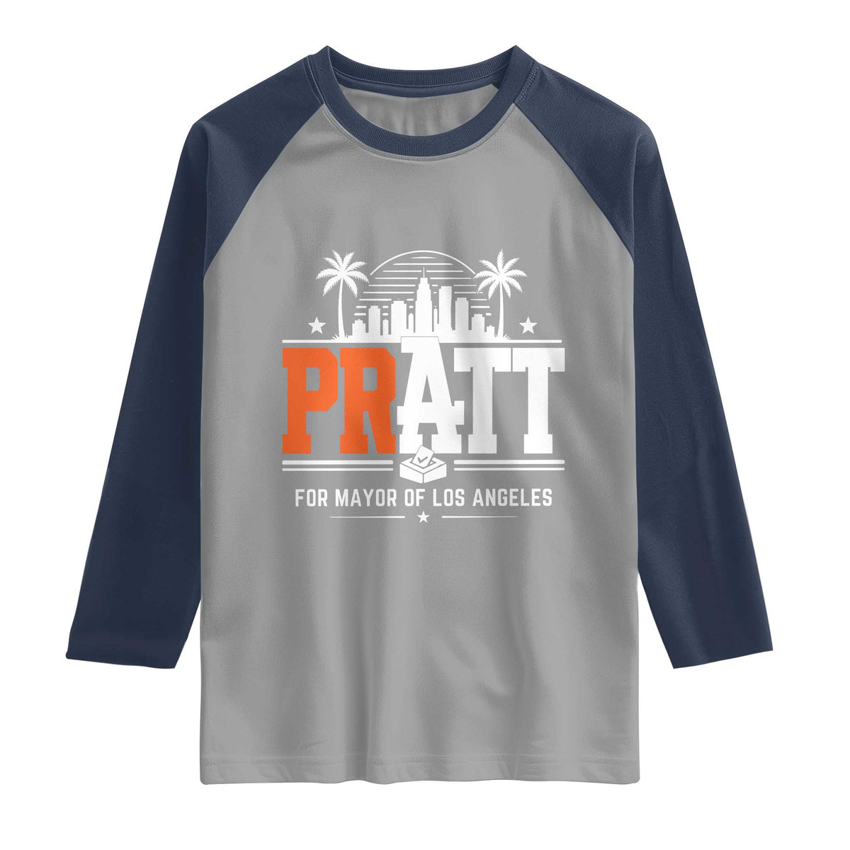 Pratt for Mayor of Los Angeles Retro Skyline Graphic Raglan Shirt Support Local Leadership LA City California Pride