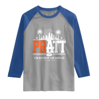 Pratt for Mayor of Los Angeles Retro Skyline Graphic Raglan Shirt Support Local Leadership LA City California Pride