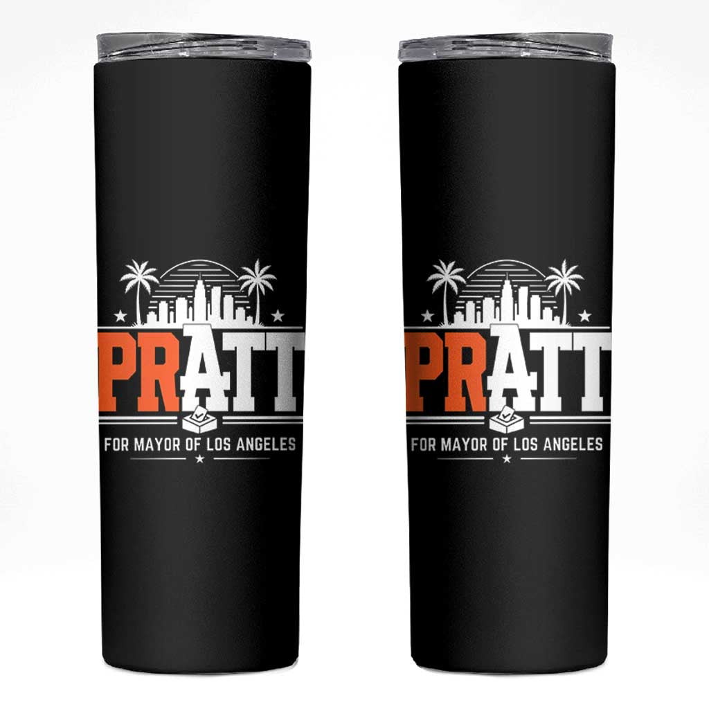 Pratt for Mayor of Los Angeles Retro Skyline Graphic Skinny Tumbler Support Local Leadership LA City California Pride