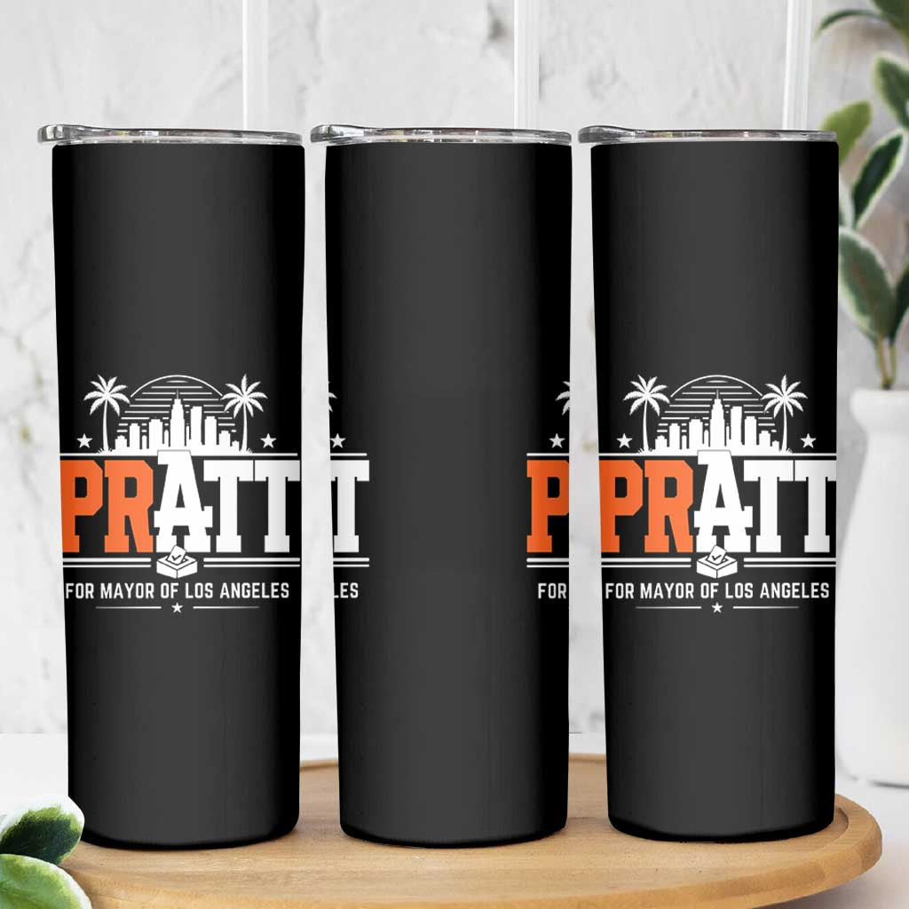 Pratt for Mayor of Los Angeles Retro Skyline Graphic Skinny Tumbler Support Local Leadership LA City California Pride