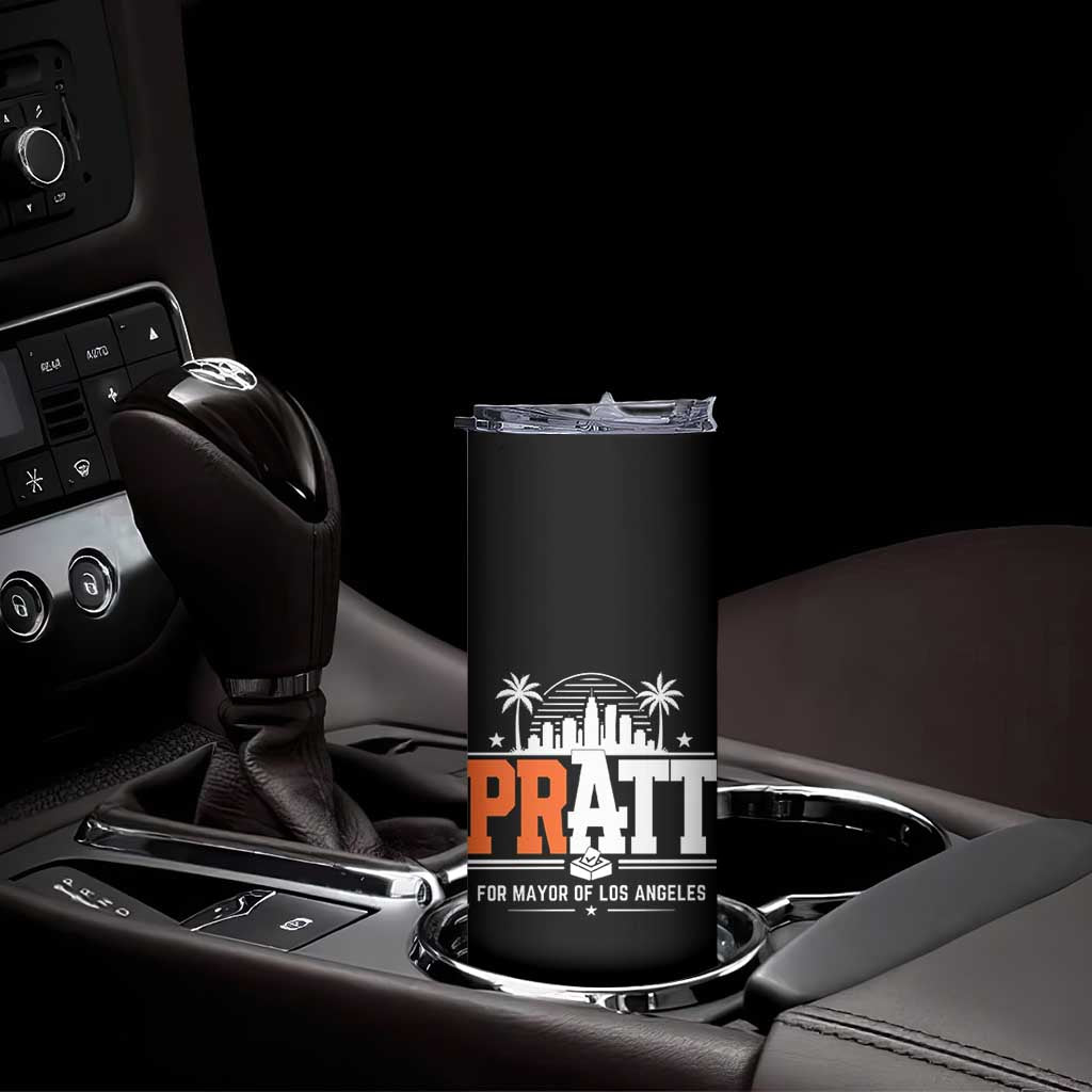 Pratt for Mayor of Los Angeles Retro Skyline Graphic Skinny Tumbler Support Local Leadership LA City California Pride