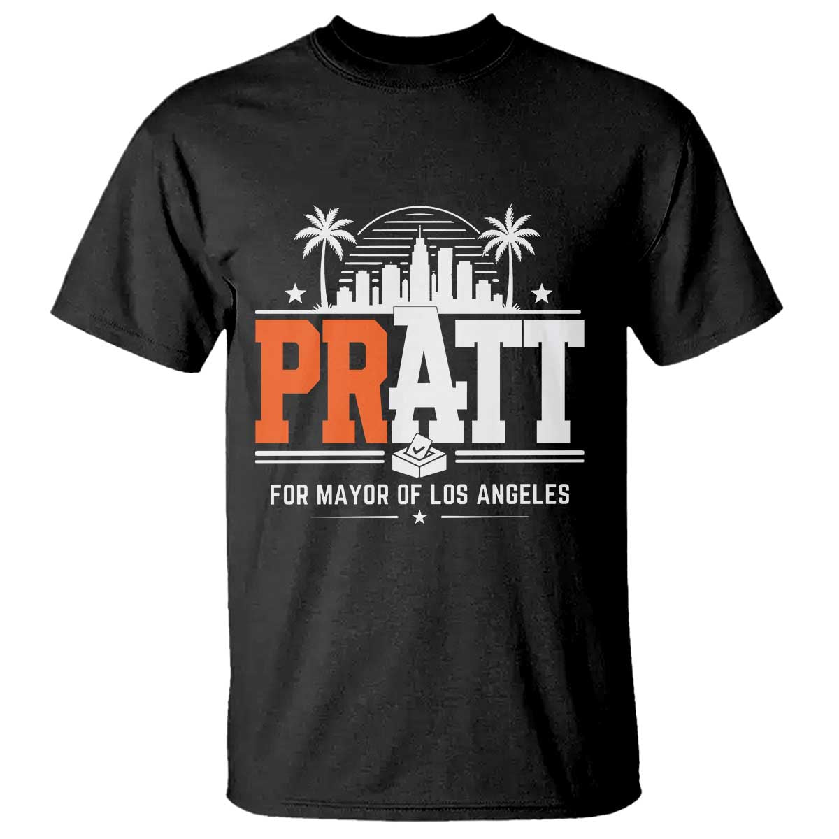 Pratt for Mayor of Los Angeles Retro Skyline Graphic T Shirt Support Local Leadership LA City California Pride