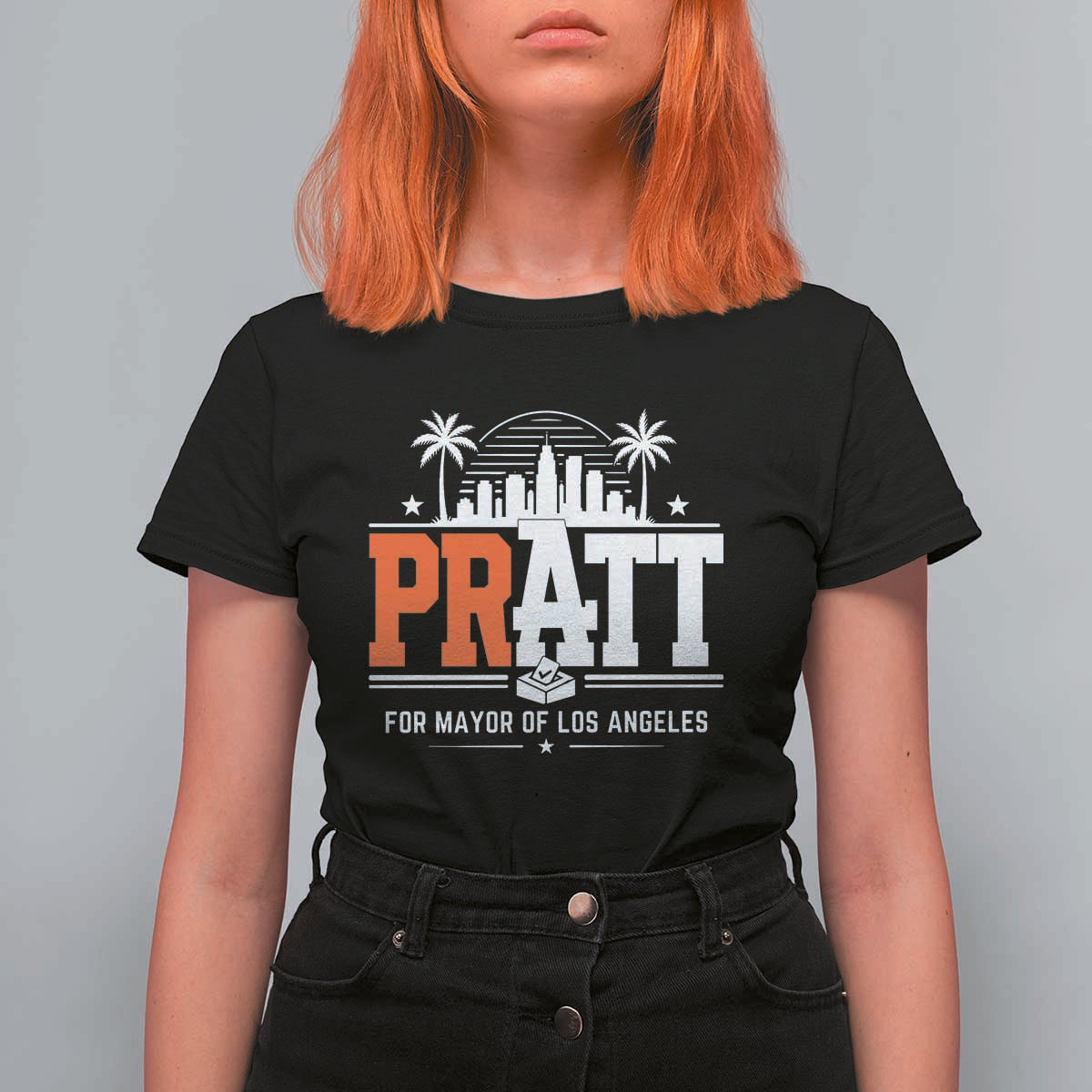 Pratt for Mayor of Los Angeles Retro Skyline Graphic T Shirt For Women Support Local Leadership LA City California Pride
