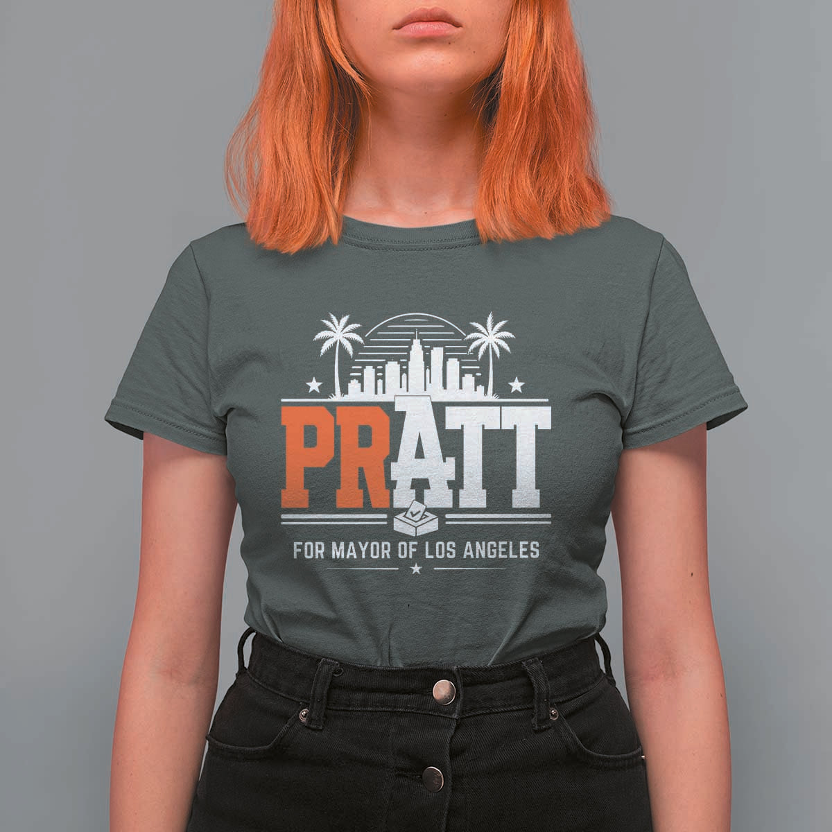 Pratt for Mayor of Los Angeles Retro Skyline Graphic T Shirt For Women Support Local Leadership LA City California Pride