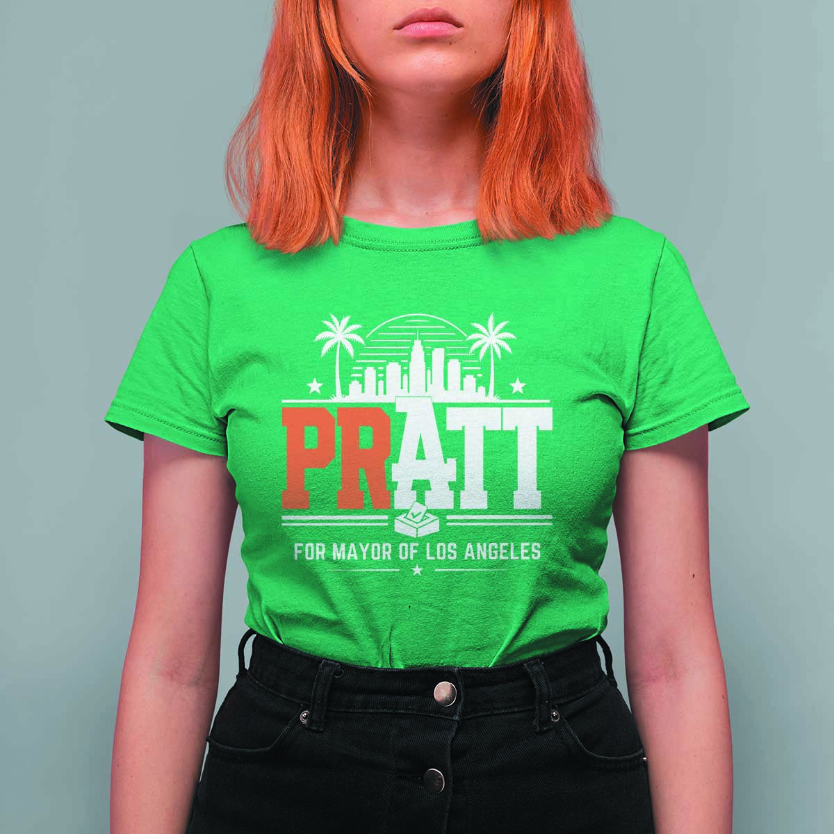 Pratt for Mayor of Los Angeles Retro Skyline Graphic T Shirt For Women Support Local Leadership LA City California Pride