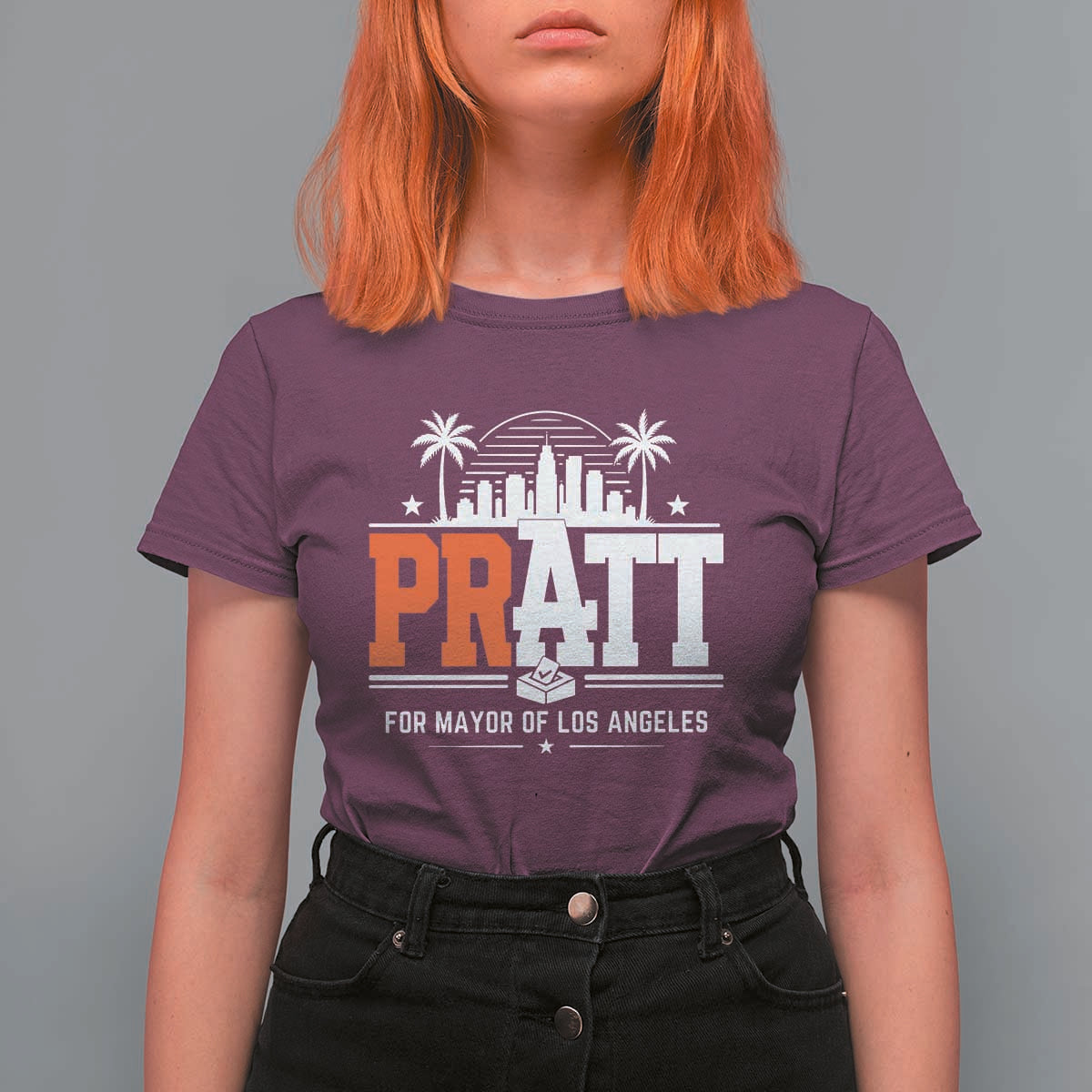 Pratt for Mayor of Los Angeles Retro Skyline Graphic T Shirt For Women Support Local Leadership LA City California Pride