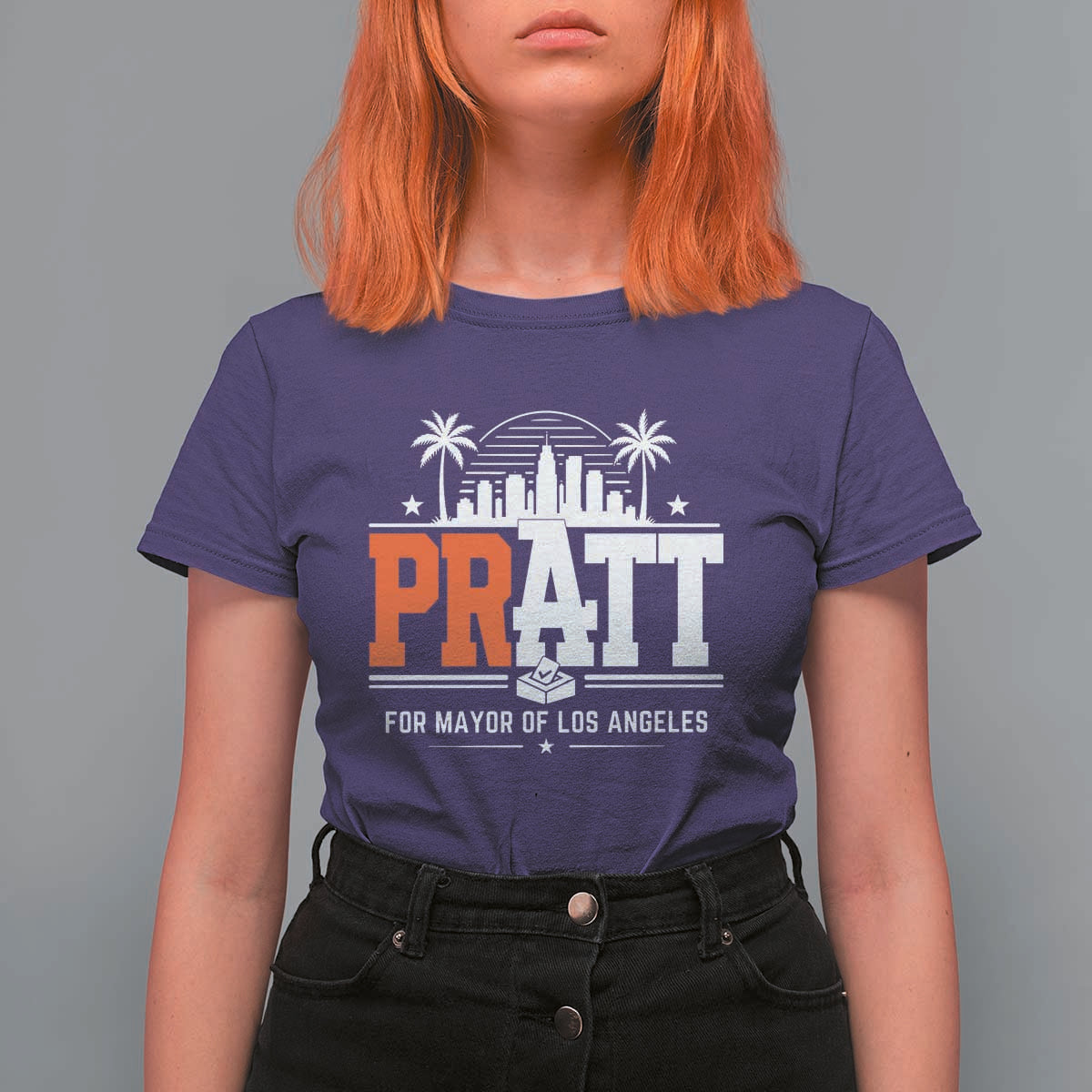 Pratt for Mayor of Los Angeles Retro Skyline Graphic T Shirt For Women Support Local Leadership LA City California Pride