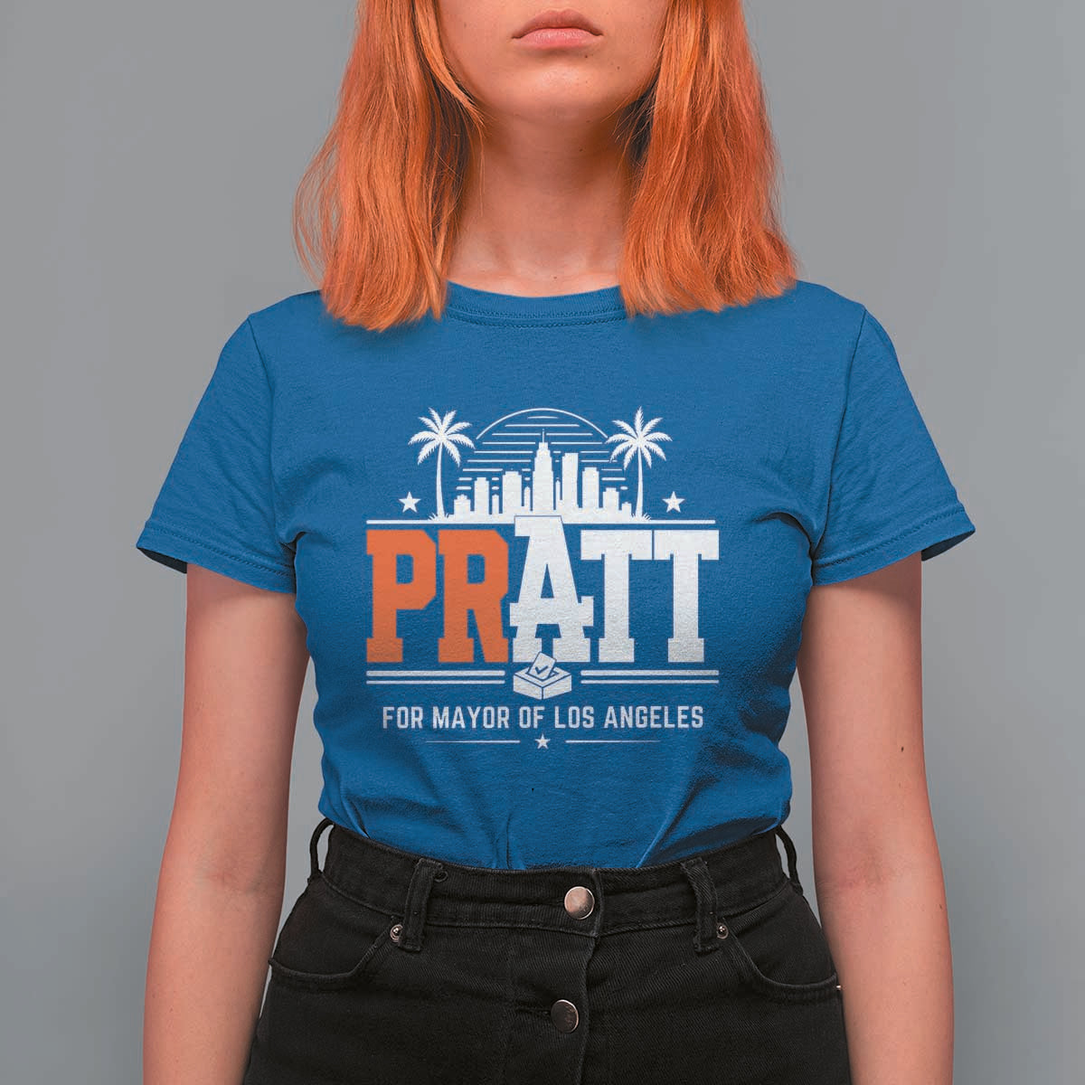 Pratt for Mayor of Los Angeles Retro Skyline Graphic T Shirt For Women Support Local Leadership LA City California Pride