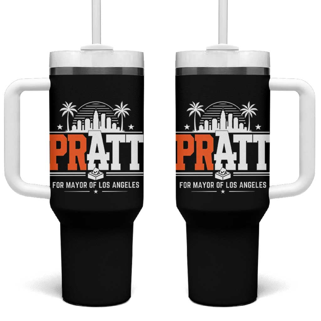 Pratt for Mayor of Los Angeles Retro Skyline Graphic Tumbler With Handle Support Local Leadership LA City California Pride