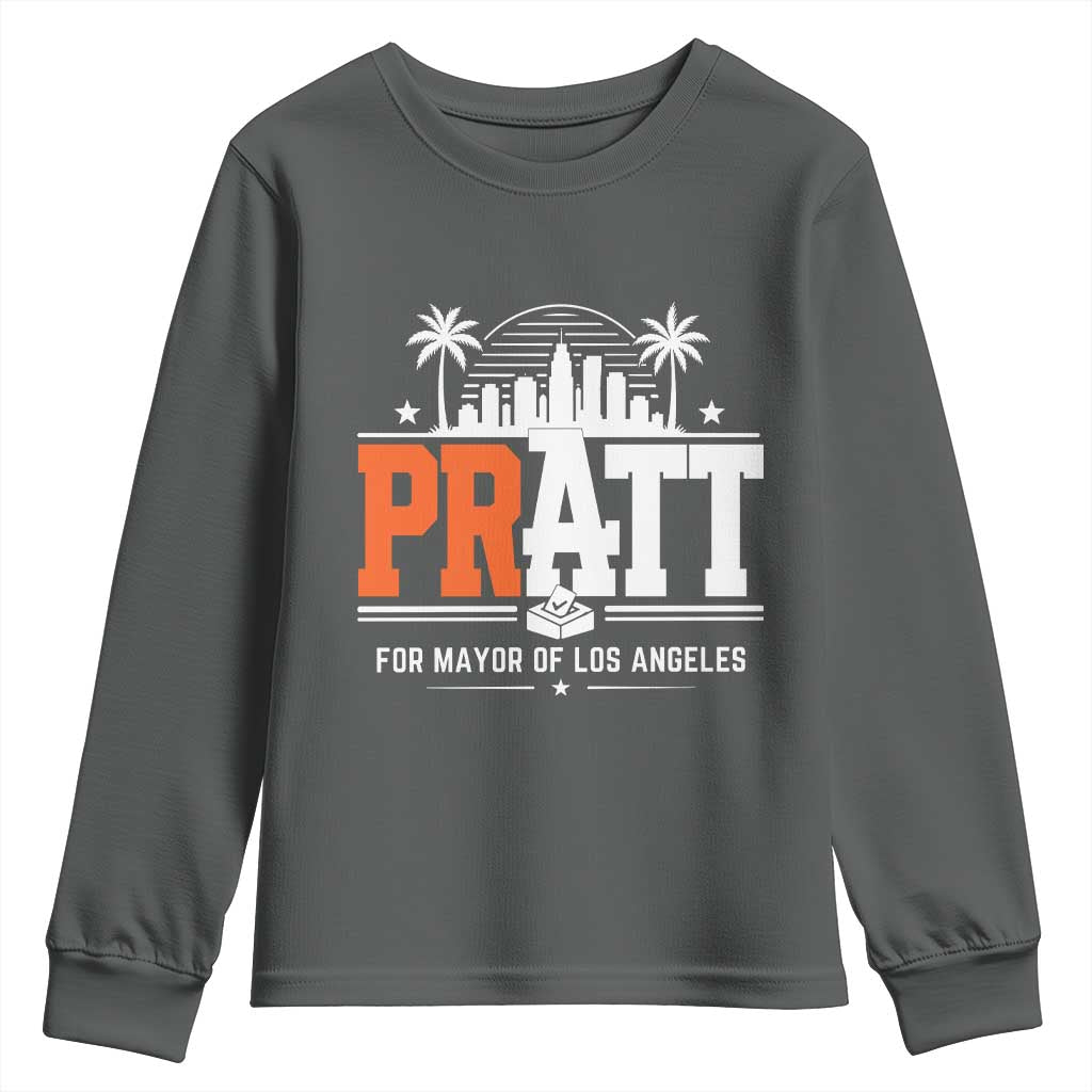 Pratt for Mayor of Los Angeles Retro Skyline Graphic Youth Sweatshirt Support Local Leadership LA City California Pride