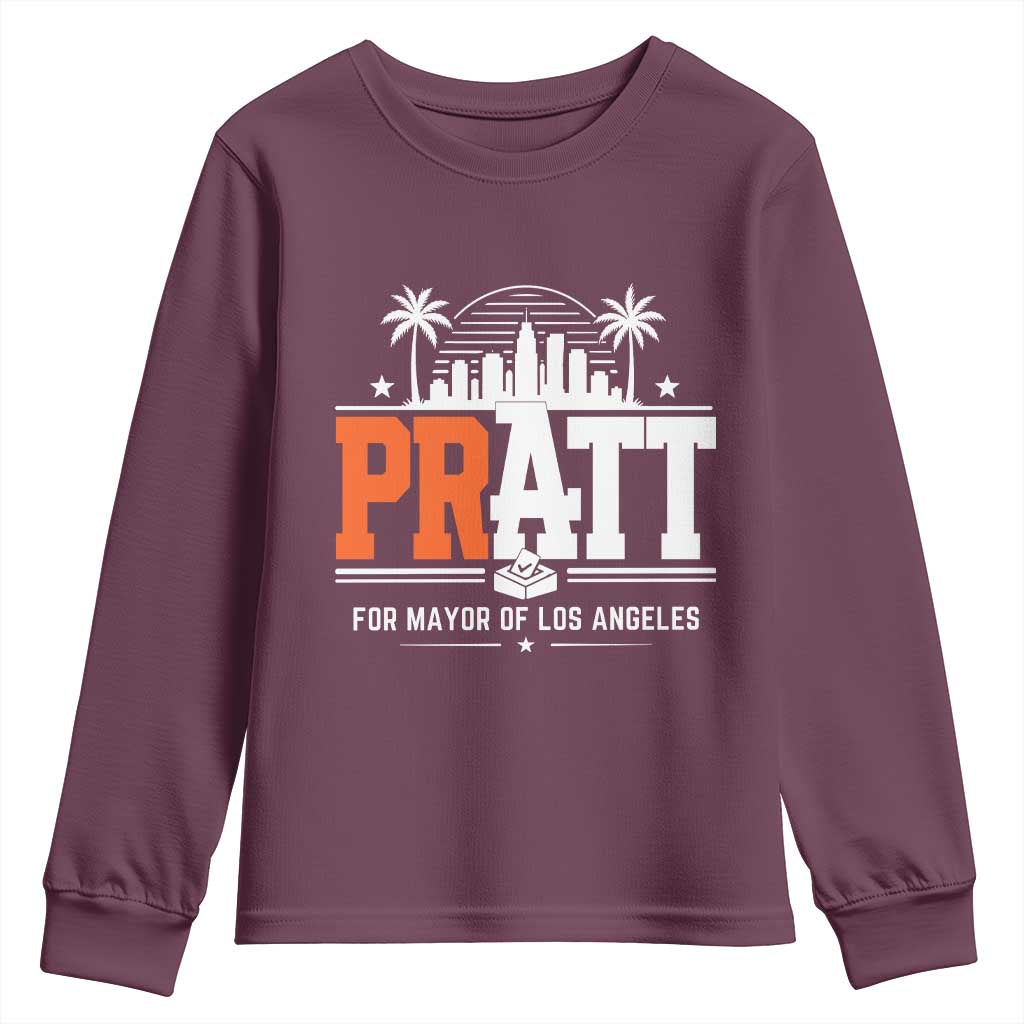 Pratt for Mayor of Los Angeles Retro Skyline Graphic Youth Sweatshirt Support Local Leadership LA City California Pride