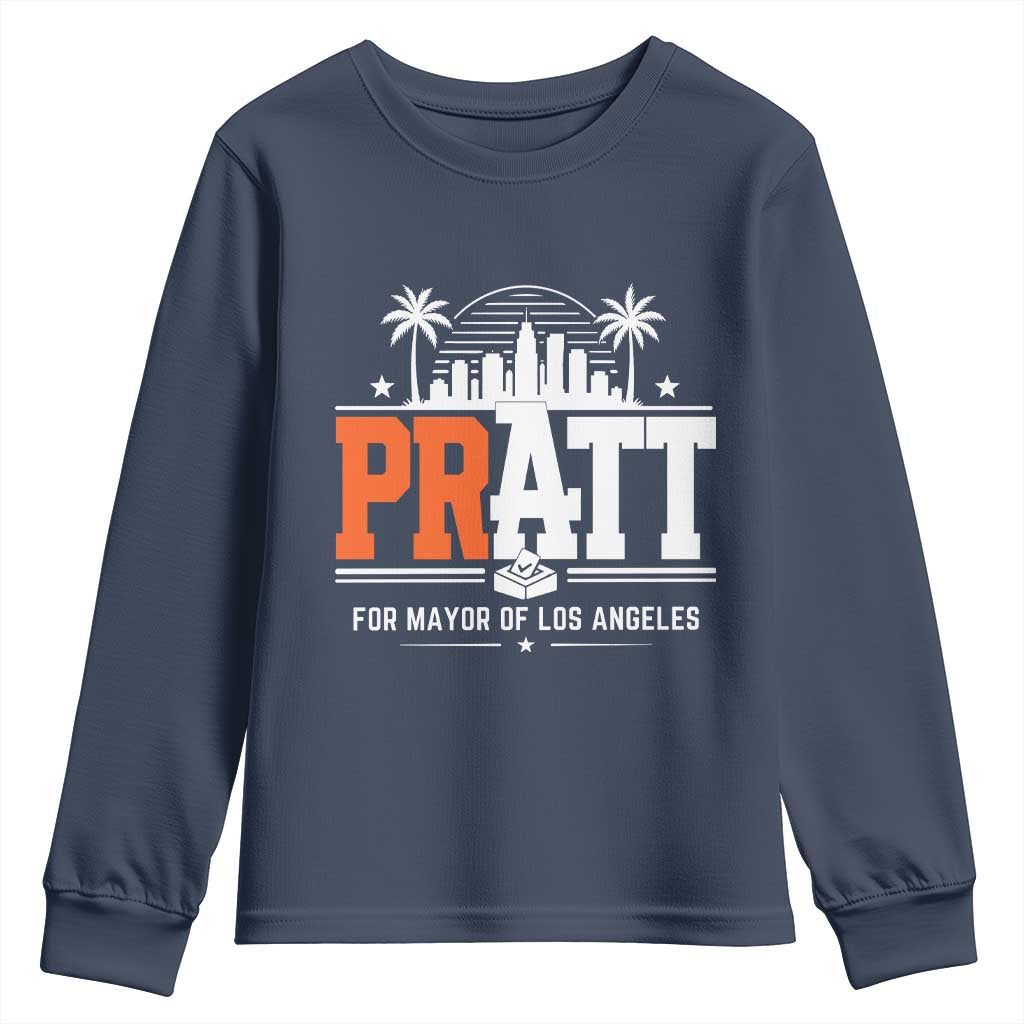 Pratt for Mayor of Los Angeles Retro Skyline Graphic Youth Sweatshirt Support Local Leadership LA City California Pride