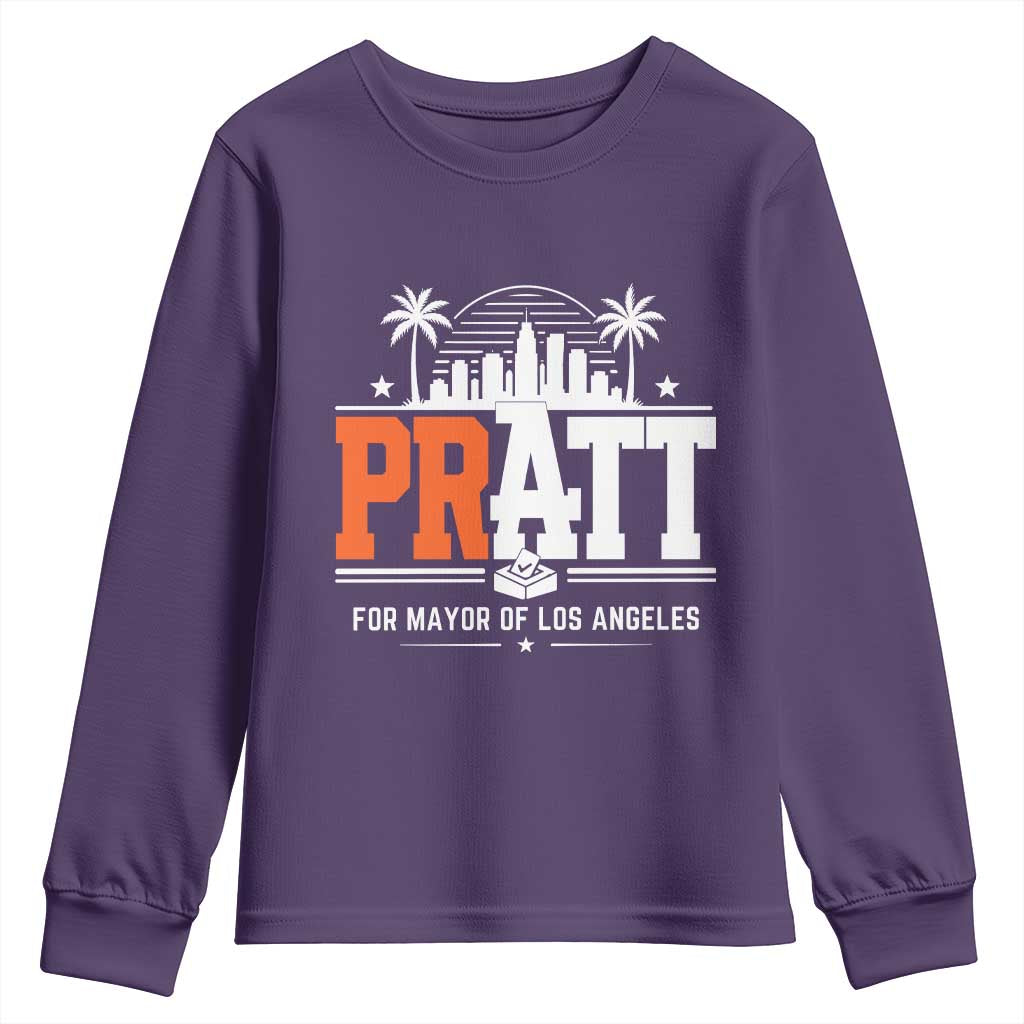 Pratt for Mayor of Los Angeles Retro Skyline Graphic Youth Sweatshirt Support Local Leadership LA City California Pride