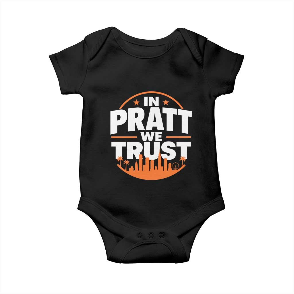 In Pratt We Trust Los Angeles Skyline Graphic Baby Onesie Patriotic LA City California Pride Local Leadership