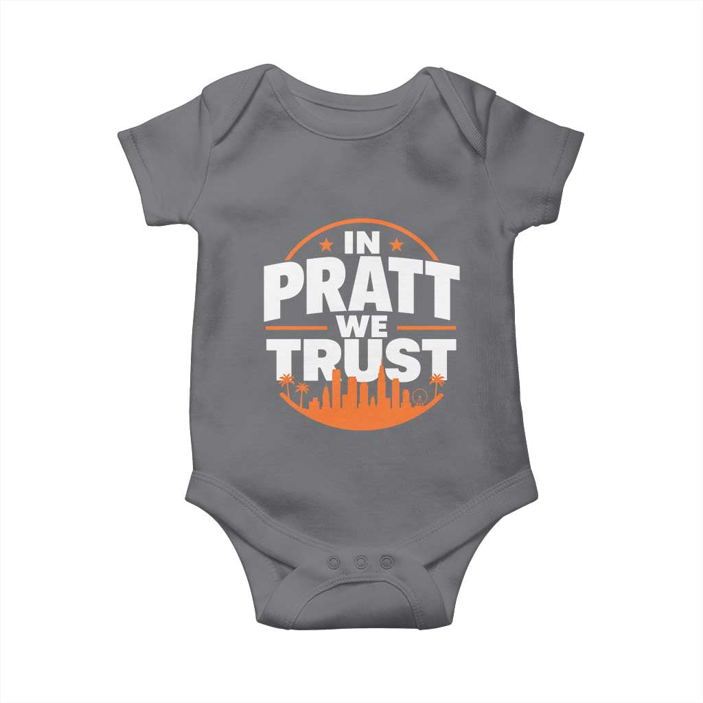 In Pratt We Trust Los Angeles Skyline Graphic Baby Onesie Patriotic LA City California Pride Local Leadership