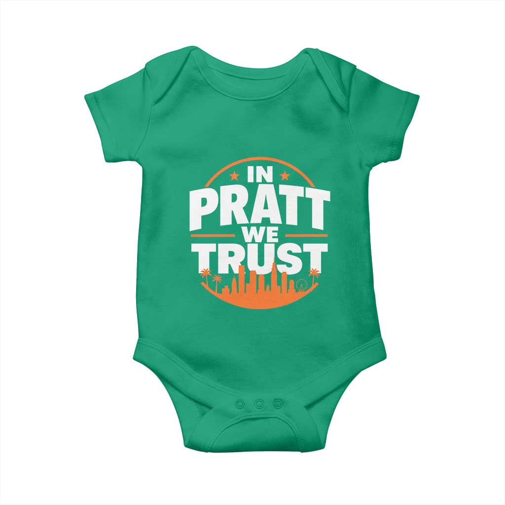 In Pratt We Trust Los Angeles Skyline Graphic Baby Onesie Patriotic LA City California Pride Local Leadership