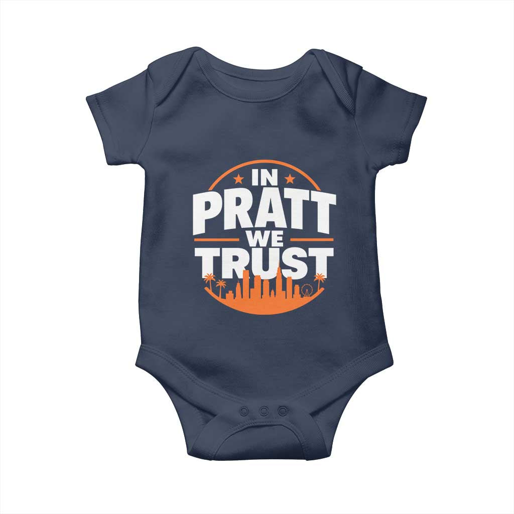 In Pratt We Trust Los Angeles Skyline Graphic Baby Onesie Patriotic LA City California Pride Local Leadership