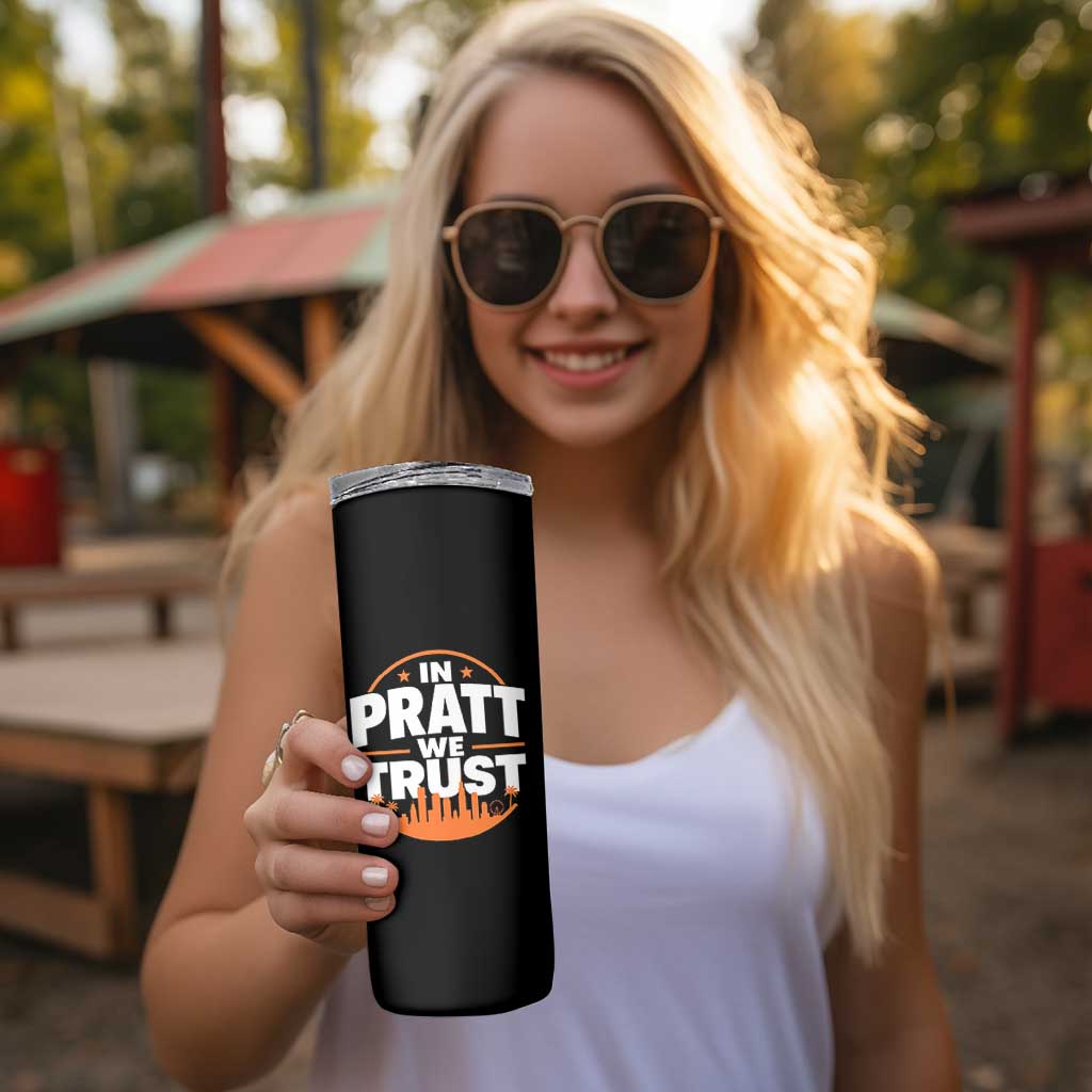 In Pratt We Trust Los Angeles Skyline Graphic Skinny Tumbler Patriotic LA City California Pride Local Leadership