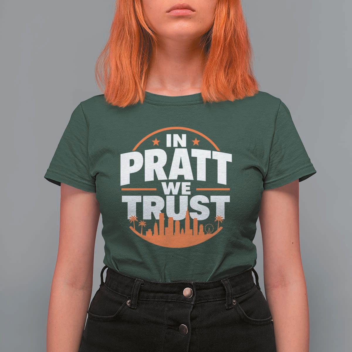 In Pratt We Trust Los Angeles Skyline Graphic T Shirt For Women Patriotic LA City California Pride Local Leadership