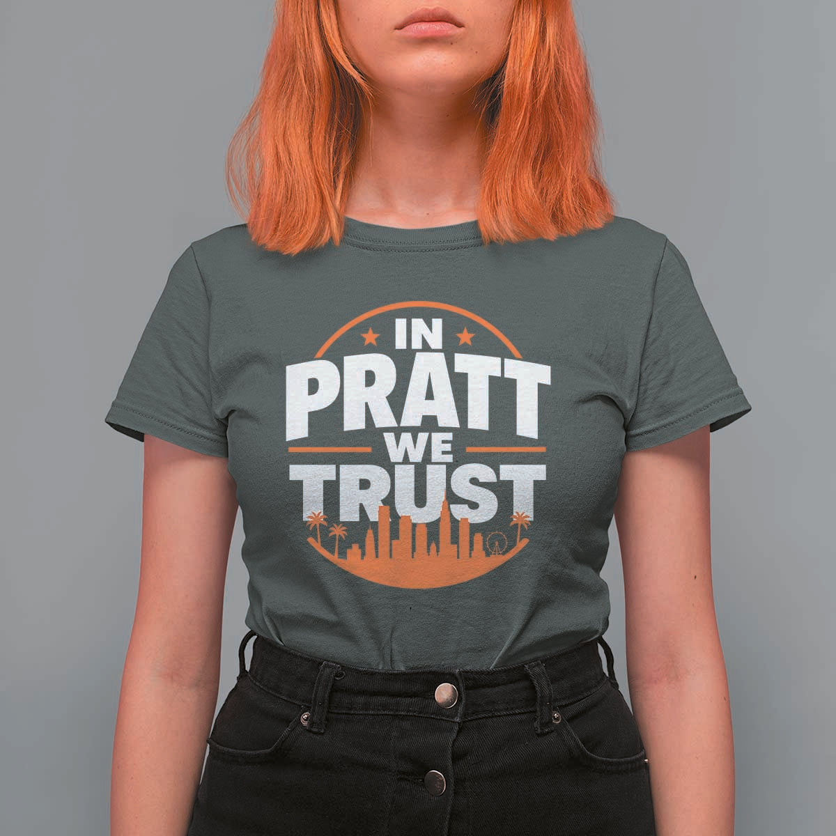 In Pratt We Trust Los Angeles Skyline Graphic T Shirt For Women Patriotic LA City California Pride Local Leadership