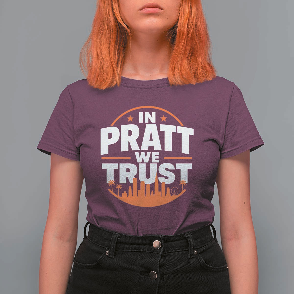 In Pratt We Trust Los Angeles Skyline Graphic T Shirt For Women Patriotic LA City California Pride Local Leadership