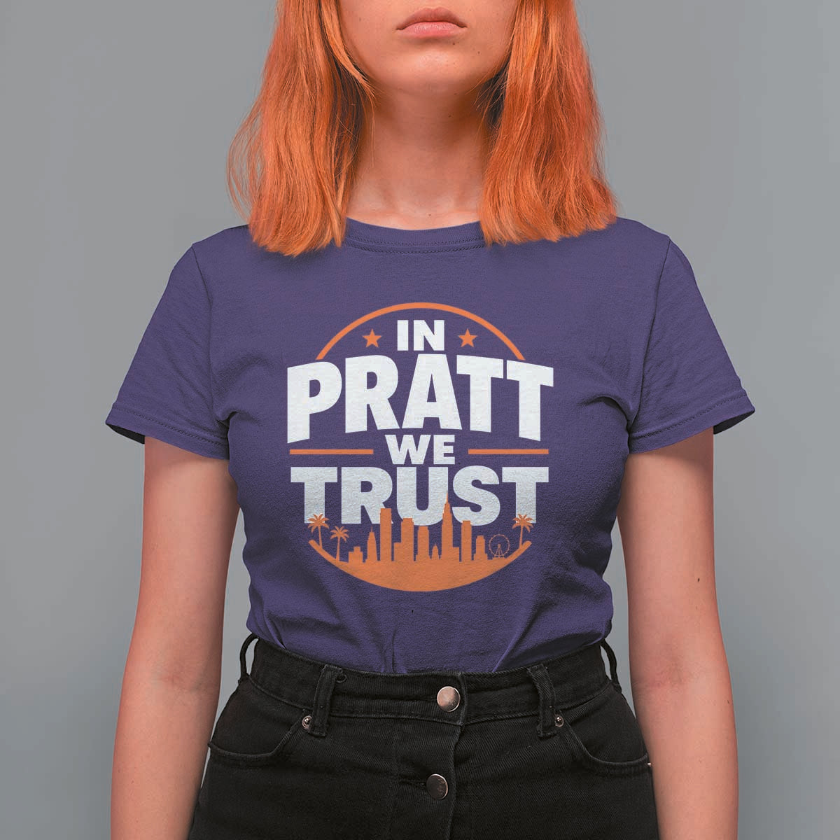 In Pratt We Trust Los Angeles Skyline Graphic T Shirt For Women Patriotic LA City California Pride Local Leadership