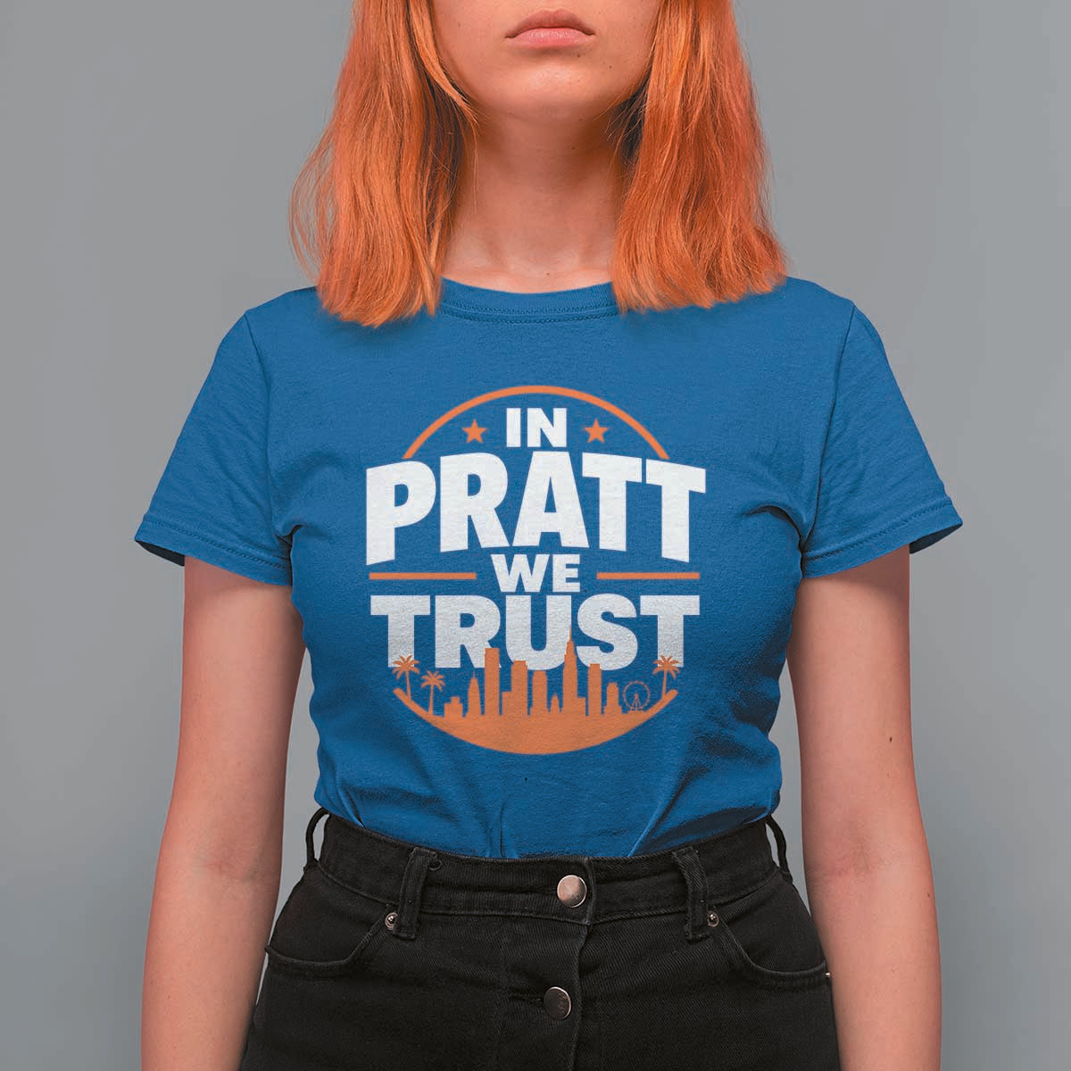 In Pratt We Trust Los Angeles Skyline Graphic T Shirt For Women Patriotic LA City California Pride Local Leadership