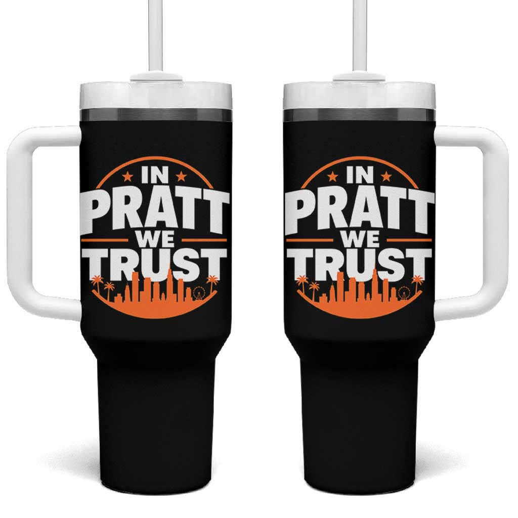 In Pratt We Trust Los Angeles Skyline Graphic Tumbler With Handle Patriotic LA City California Pride Local Leadership