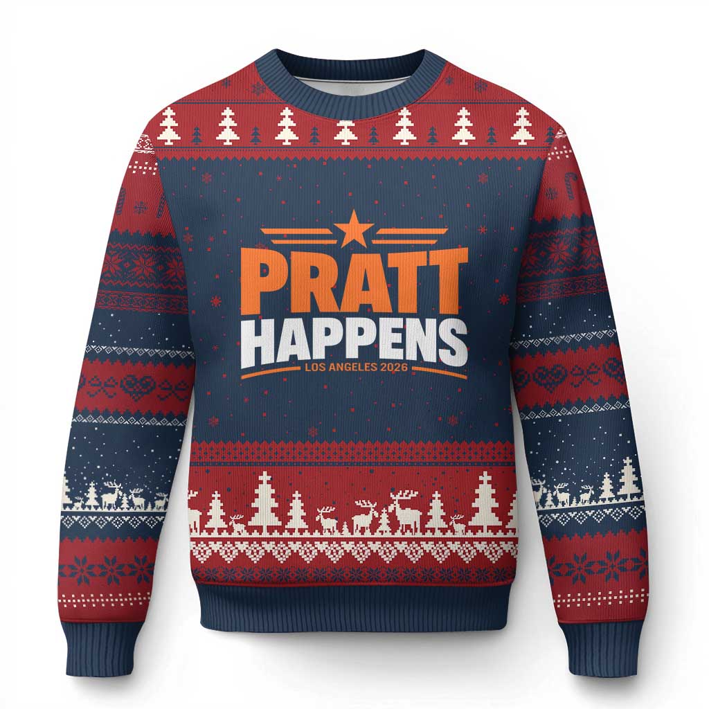 Pratt Happens Los Angeles 2026 Ugly Christmas Sweater Funny Political Patriotic LA City California Pride Leadership