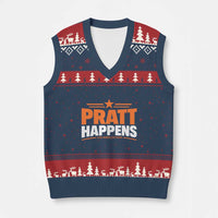 Pratt Happens Los Angeles 2026 V-Neck Knit Sweater Vest Funny Political Patriotic LA City California Pride Leadership