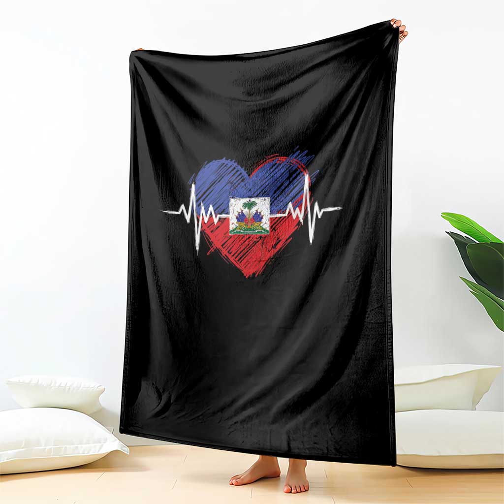 Haitian Flag Heartbeat EKG Pulse Graphic Throw Blanket My Heart Beats For Haiti Identity Heritage Pride