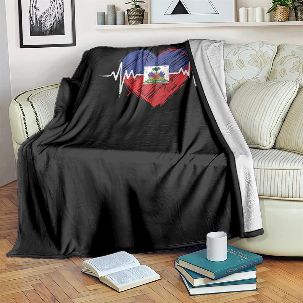 Haitian Flag Heartbeat EKG Pulse Graphic Throw Blanket My Heart Beats For Haiti Identity Heritage Pride